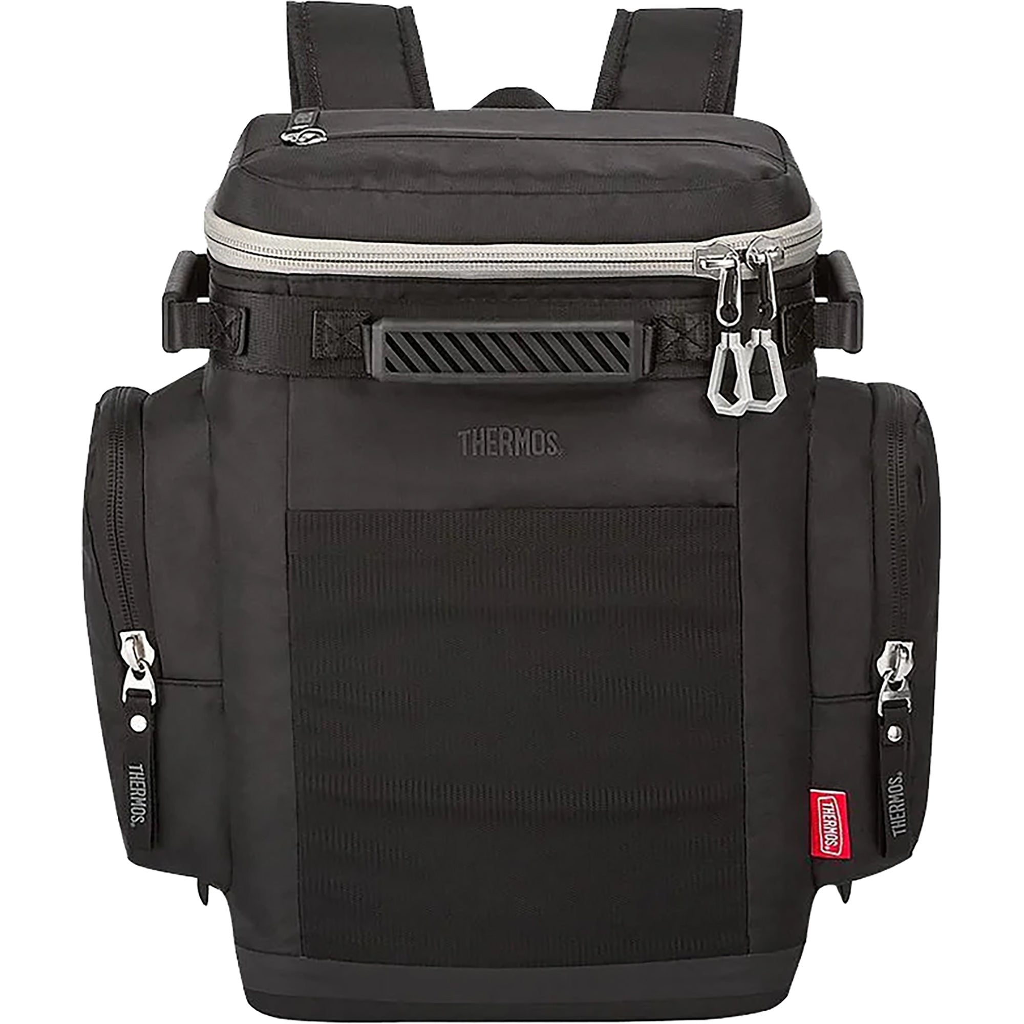Black backpack with Thermos branding on a white background