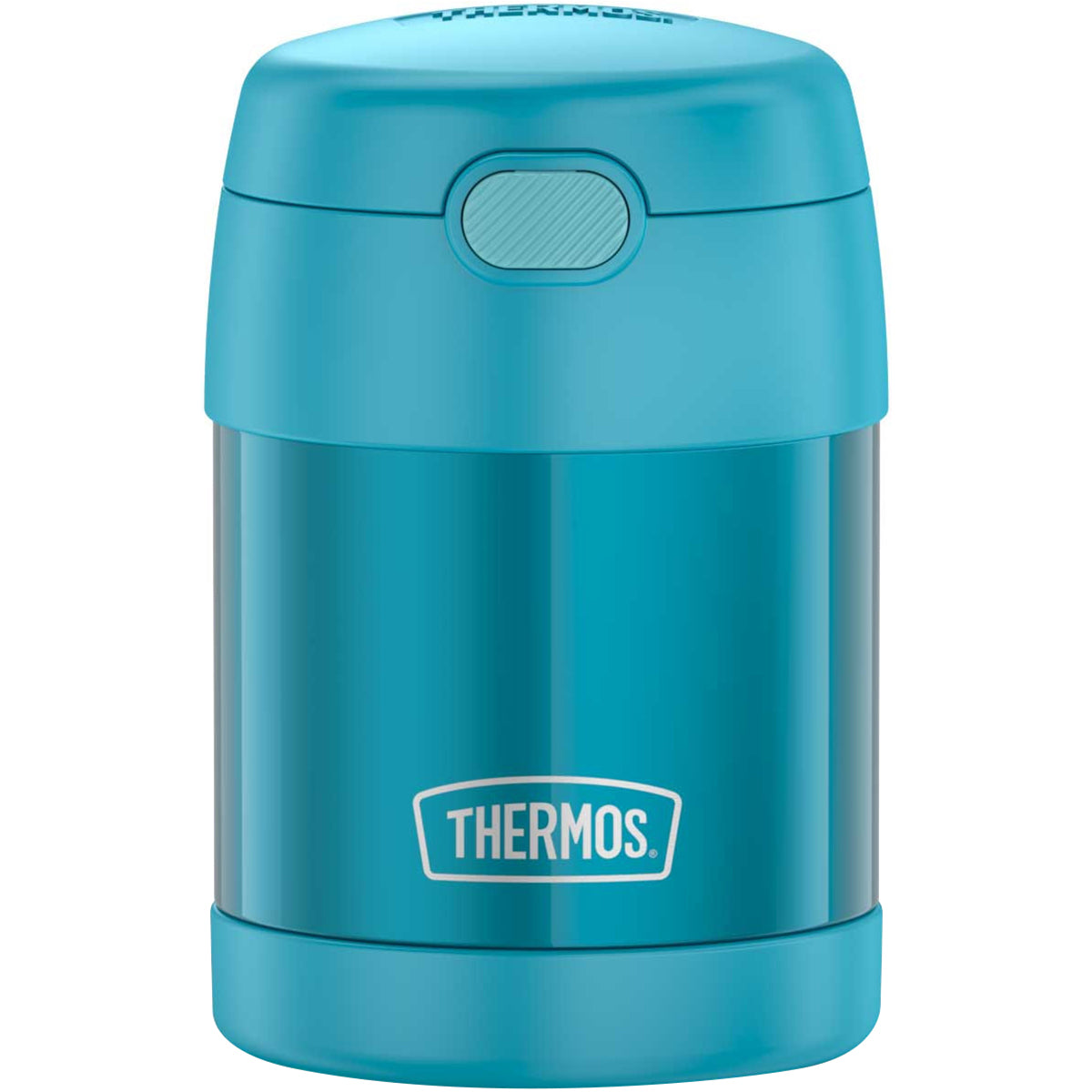 Blue thermos with Thermos logo on a white background