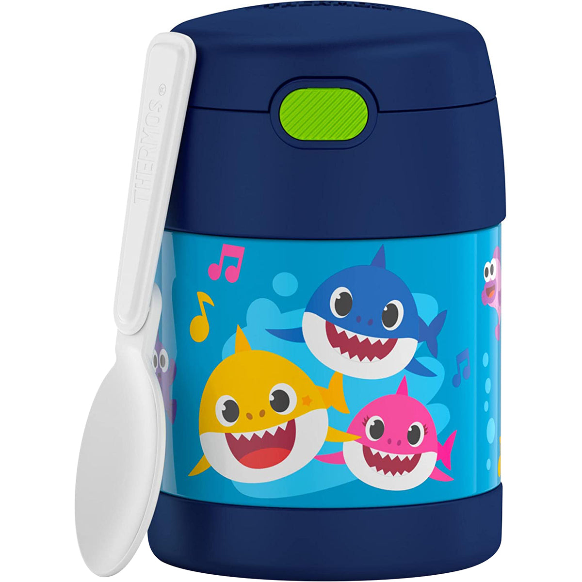 Children's thermos with shark design on a white background