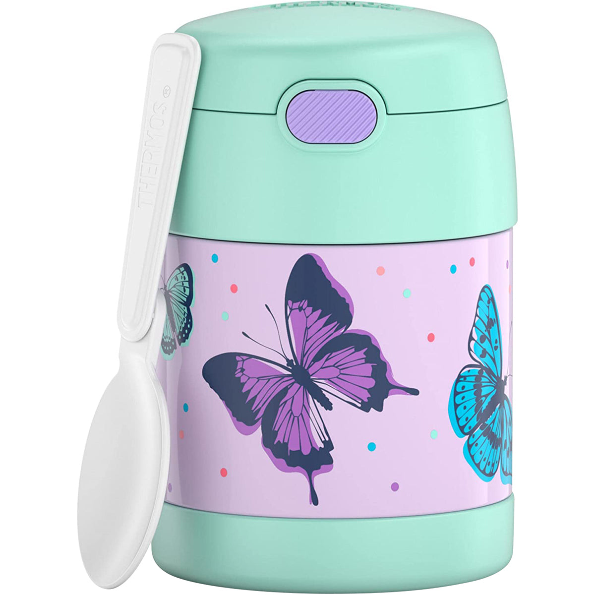 Children's thermos with butterfly design on a white background