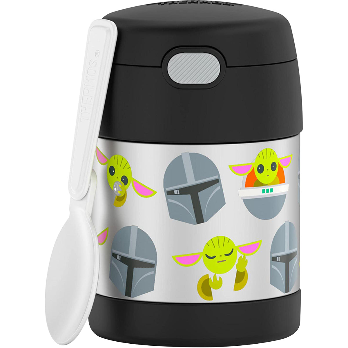 Insulated bottle with 'The Child' and 'The Mandalorian' design on a white background