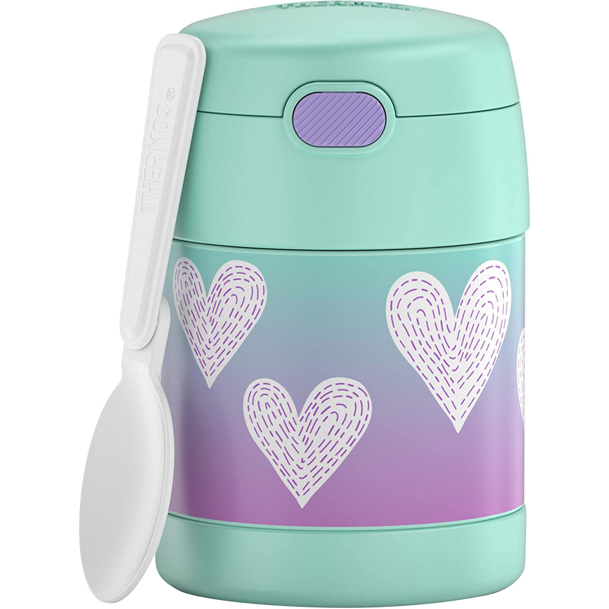 Children's thermos with heart design on a white background