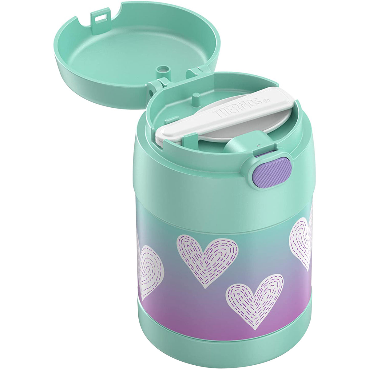 Children's thermos with heart design on a white background