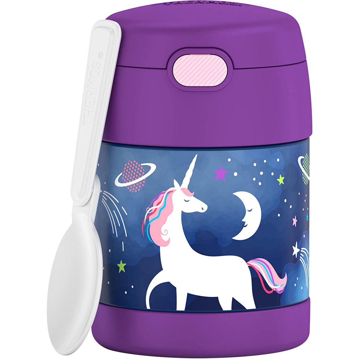 Children's thermos with unicorn design on a white background