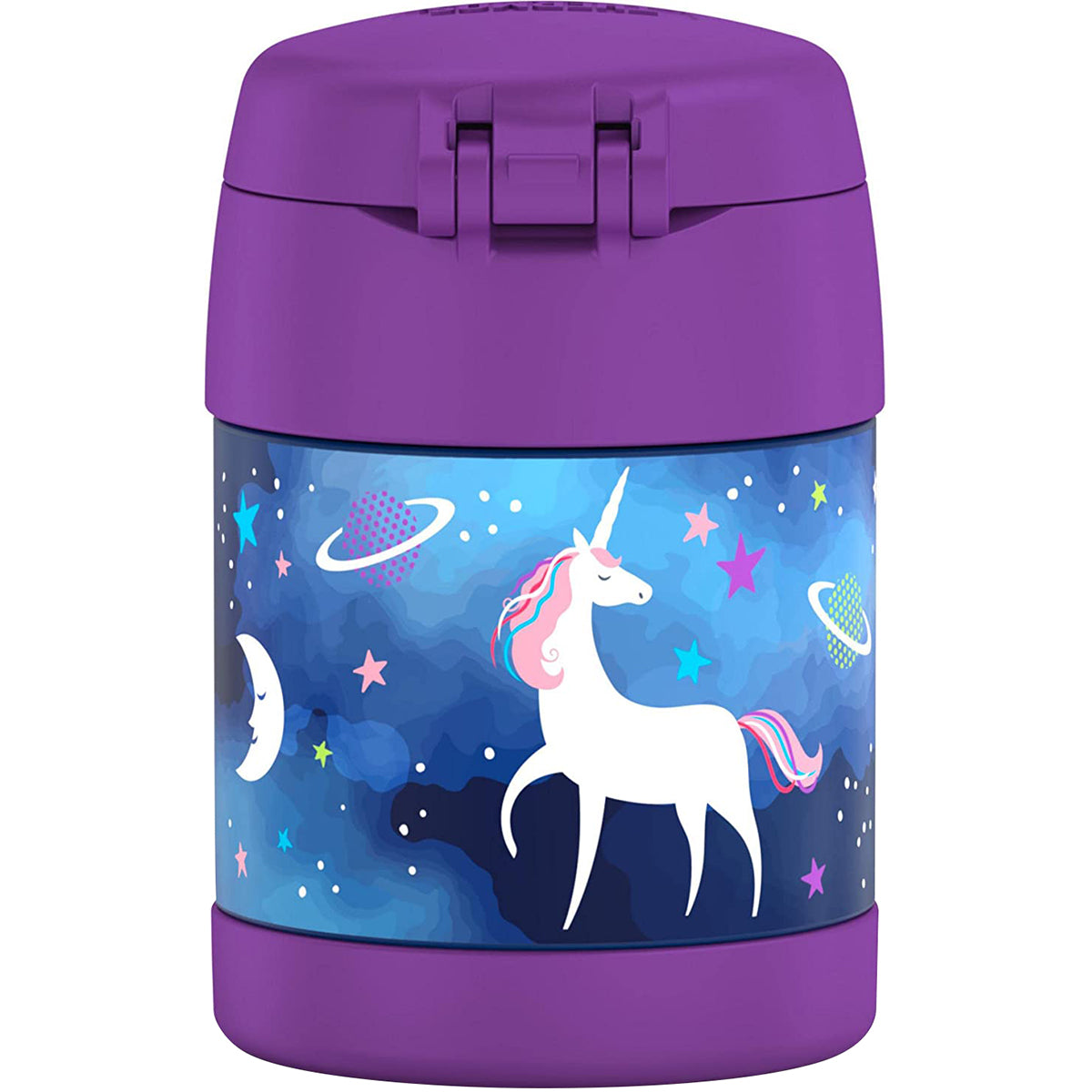 Children's thermos with unicorn design on a white background