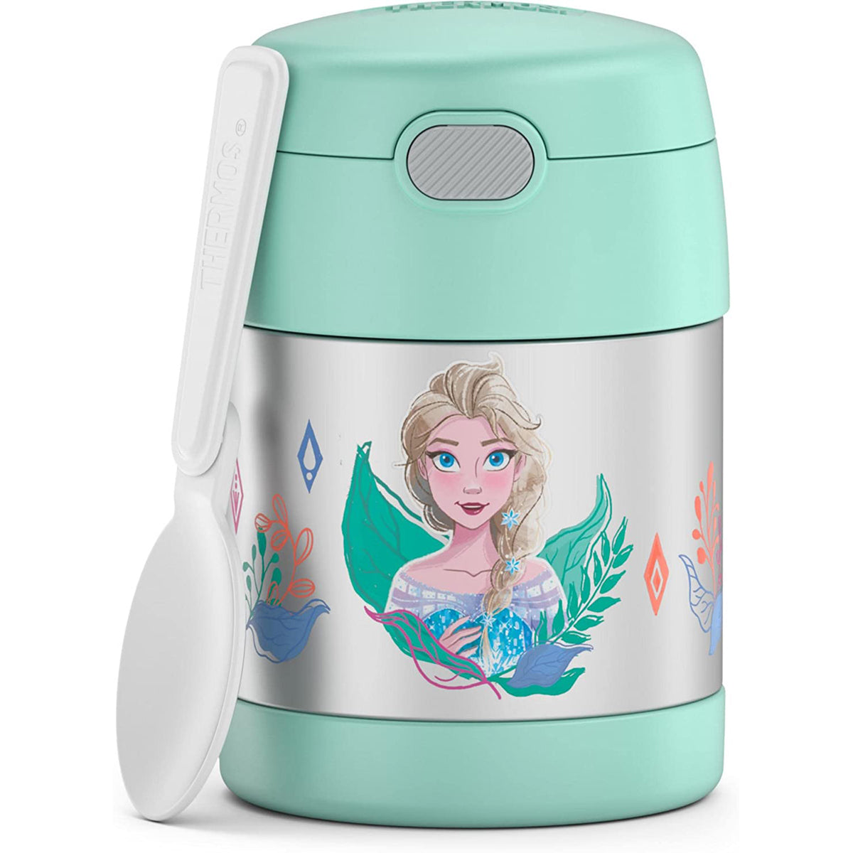 Children's thermos with Elsa from Frozen design on a white background