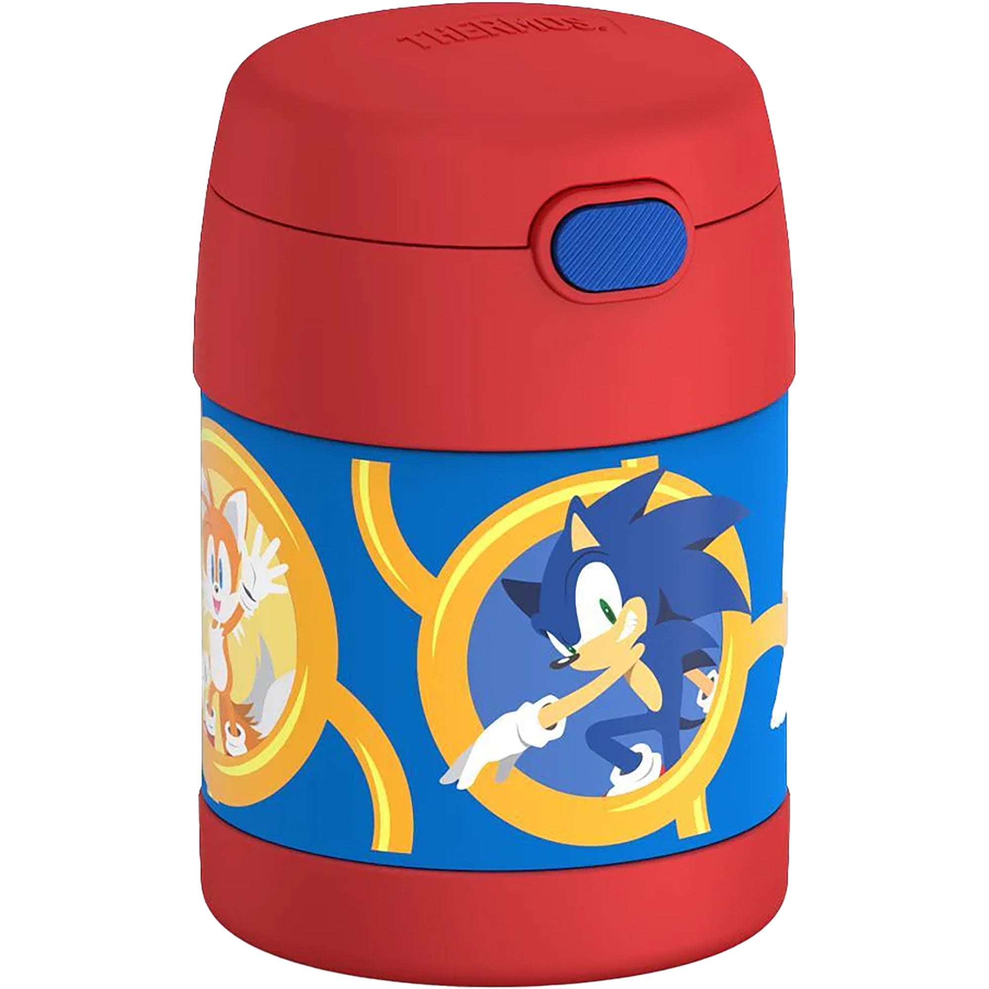 Thermos food jar with Sonic the Hedgehog design on a white background