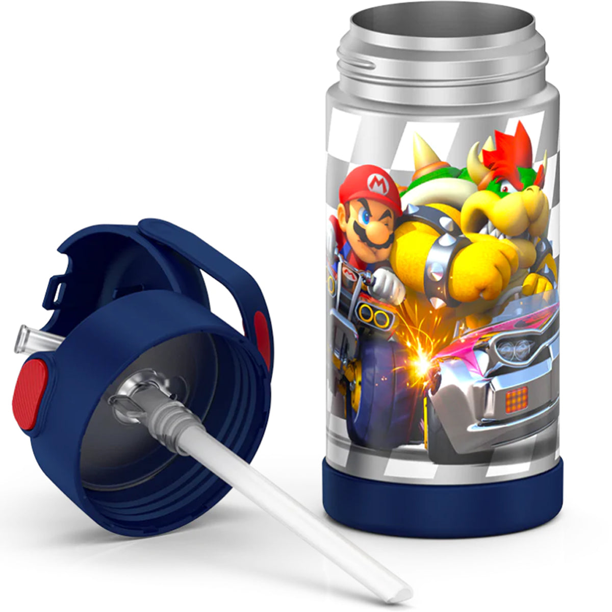 Children's thermos with cartoon characters on a white background