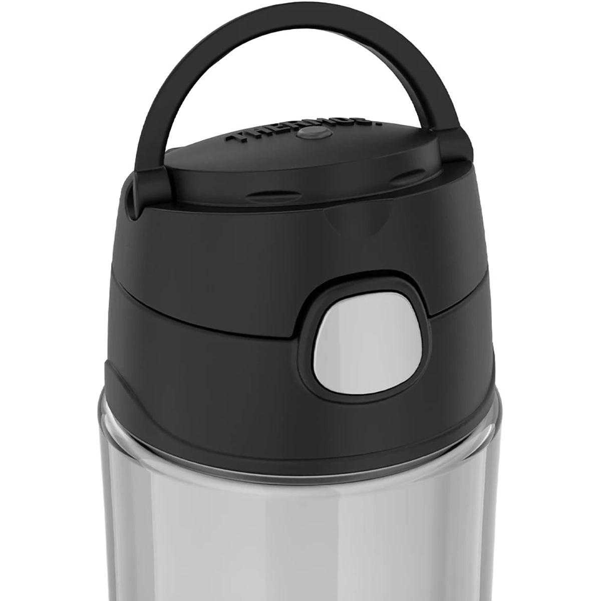 Black insulated drink container with handle on a white background