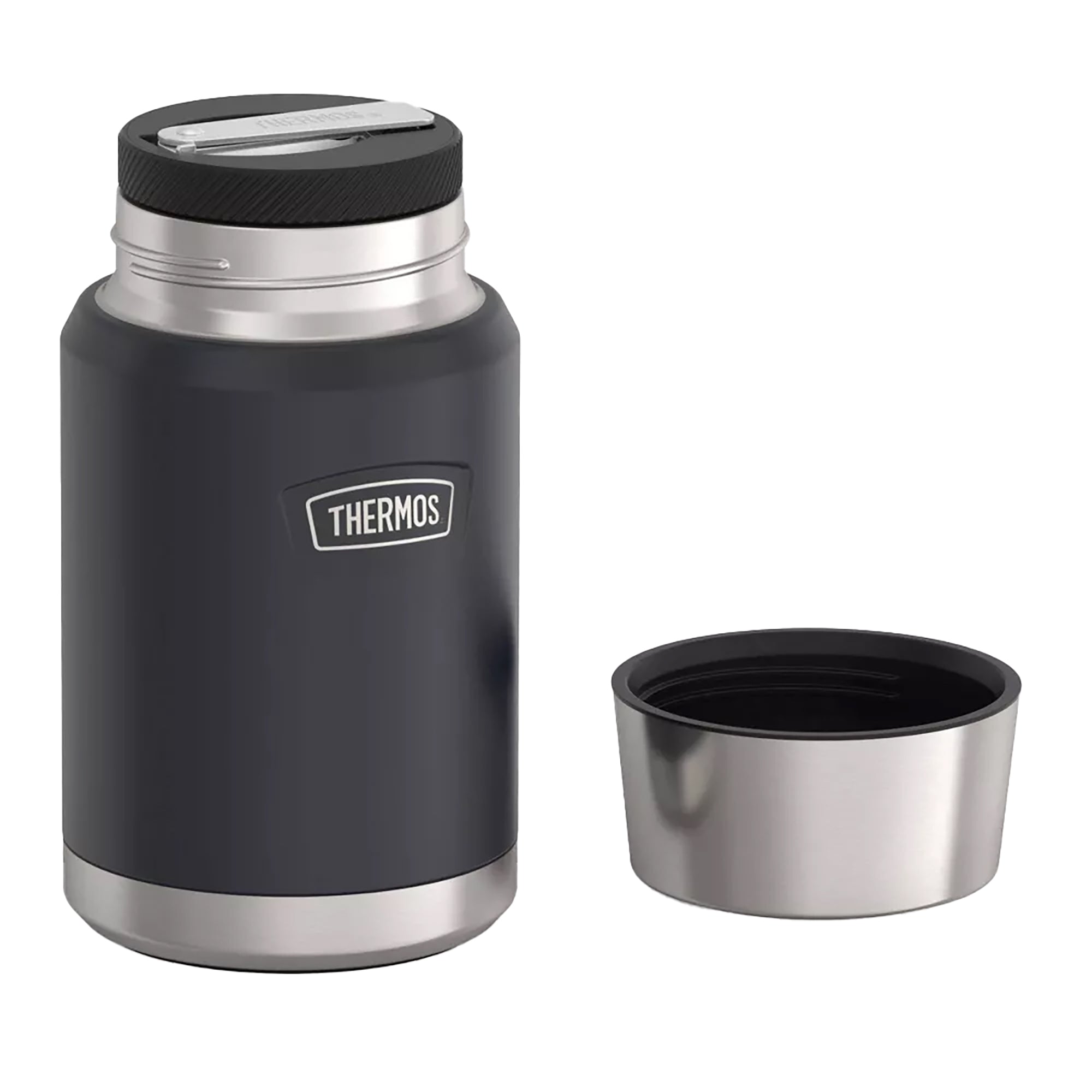 thermos stainless king 16 ounce food jar with folding spoon with lid open - Forza Sports