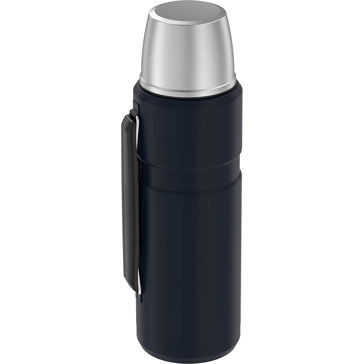 black thermos water bottle with lid on