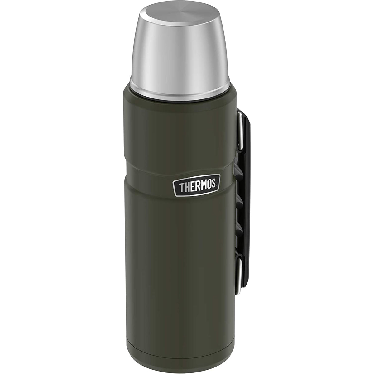 Matte Green Stainless thermos water bottle with lid on