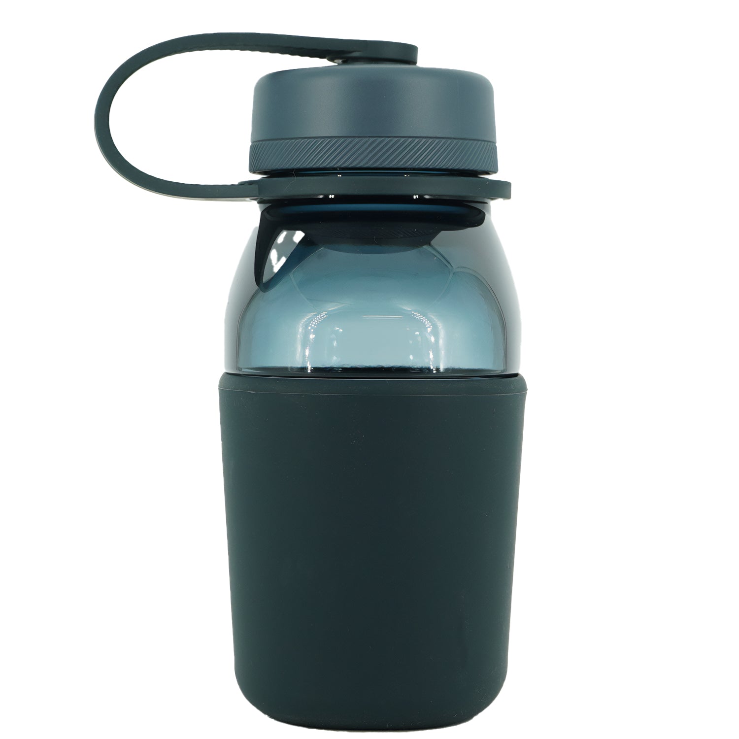 Dark green water bottle with a transparent section on a white background - Lake Blue