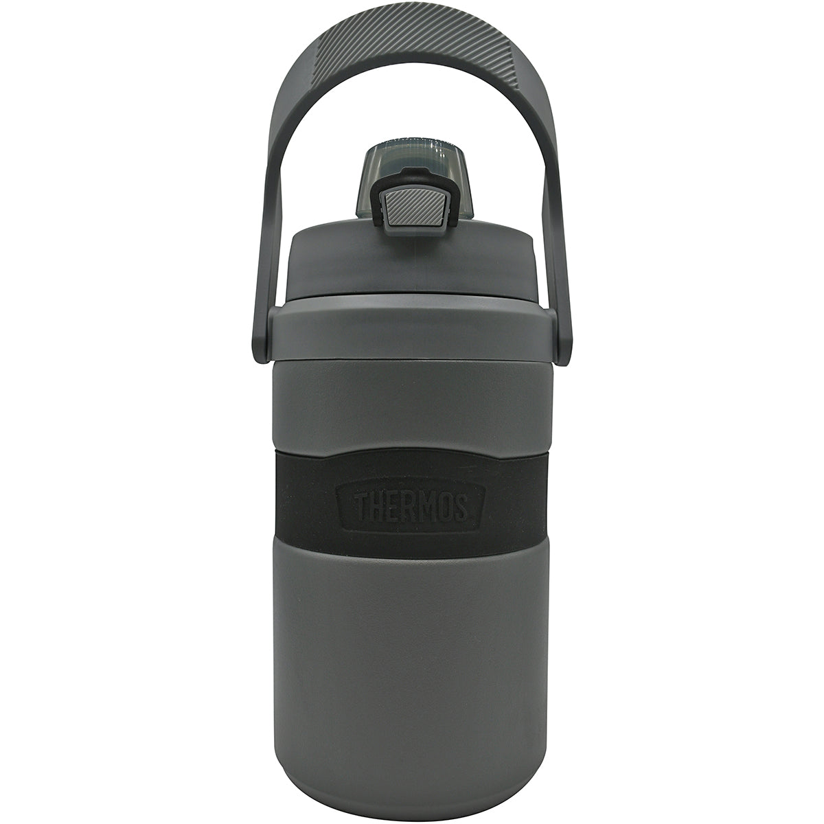 Charcol color Thermos water bottle with handle on a white background
