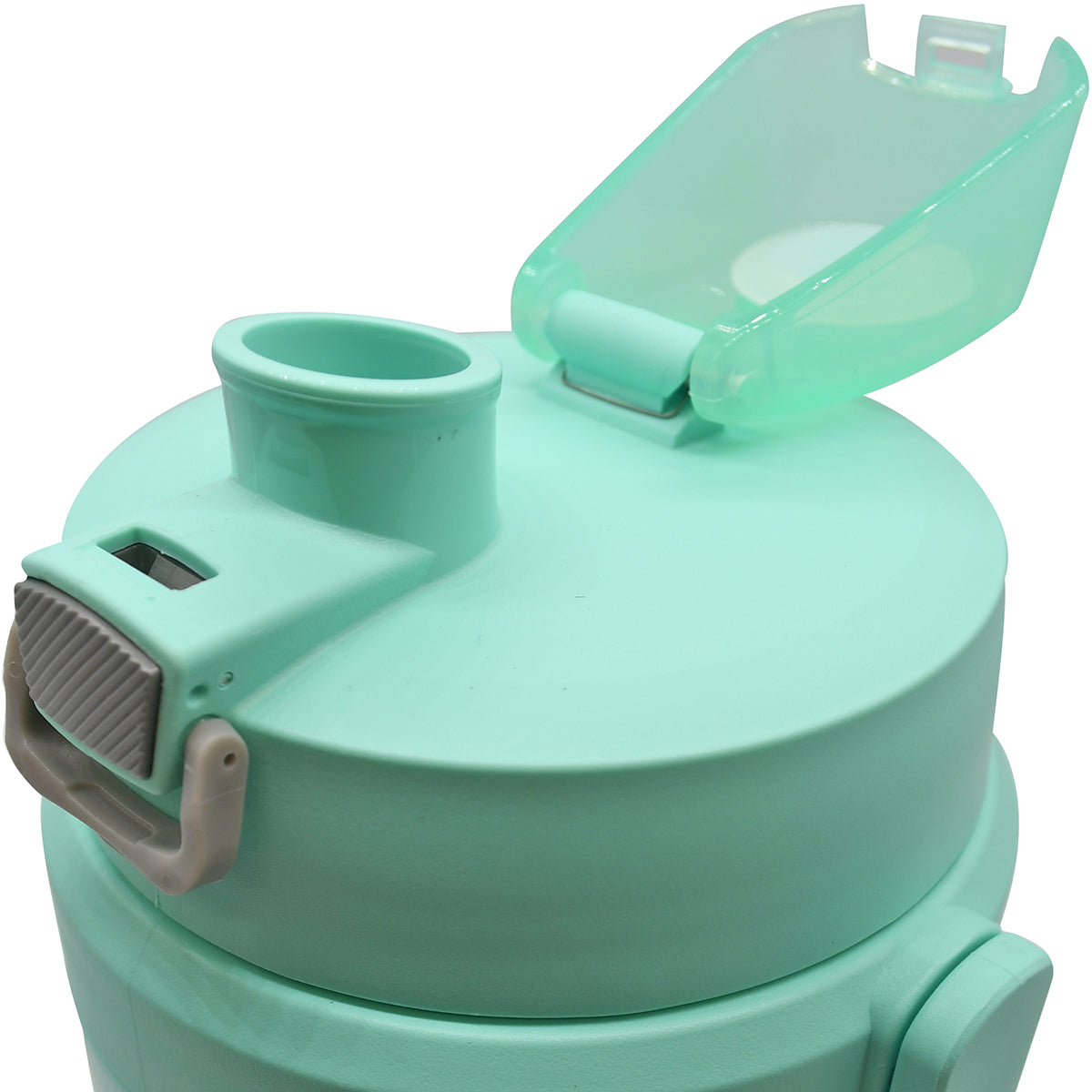 Mint green water bottle with a lid on a white background