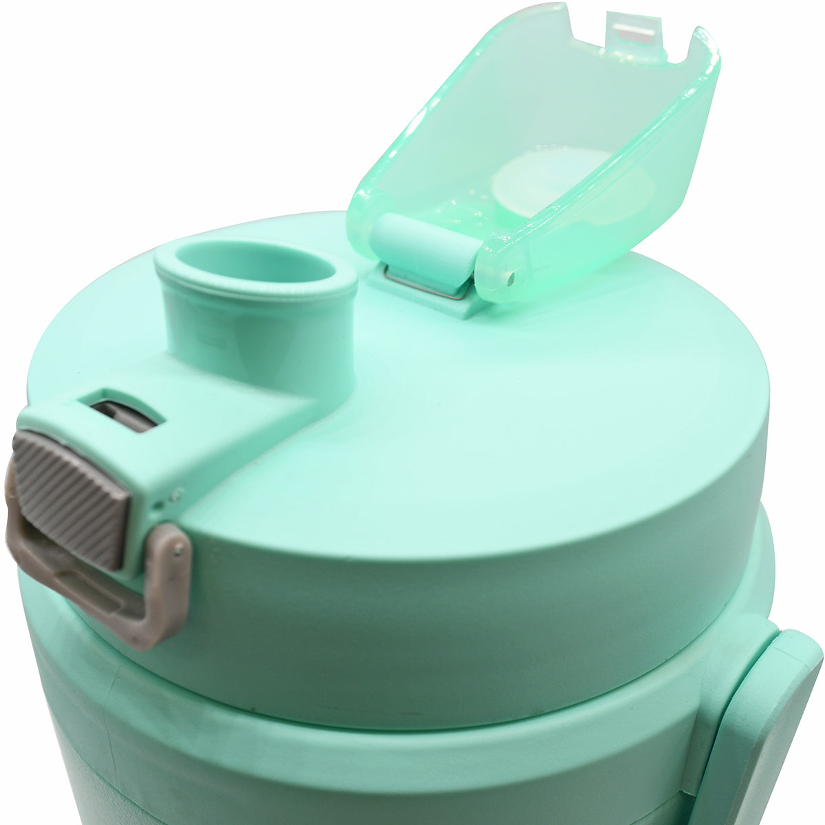 mint thermos hydration bottle with lid open