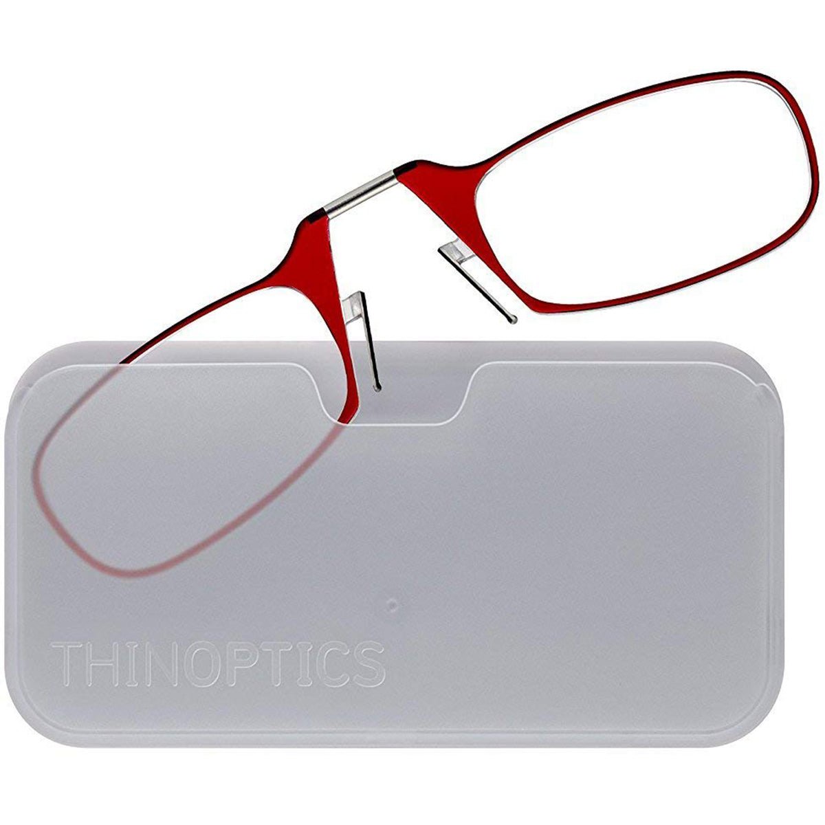 ThinOptics Armless Glasses with Universal Case - Red Frame, White Pod - Forza Sports