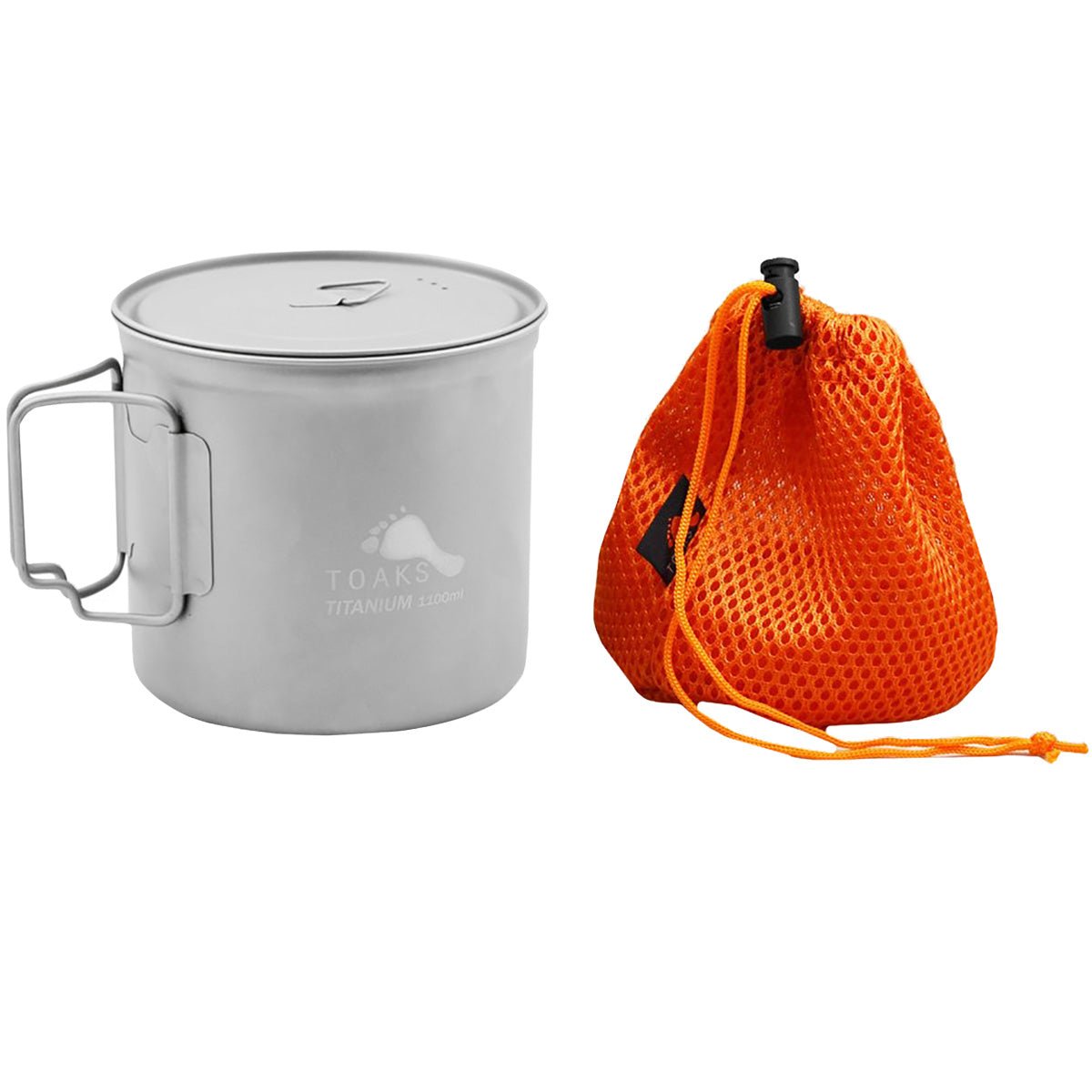 TOAKS Ultralight Titanium Camping Cook Pot with Foldable Handles and Lid - 1100ml - Forza Sports