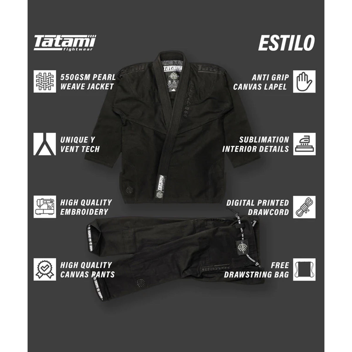 Tatami Fightwear Estilo Black Label BJJ Gi - Black/Black - Forza Sports