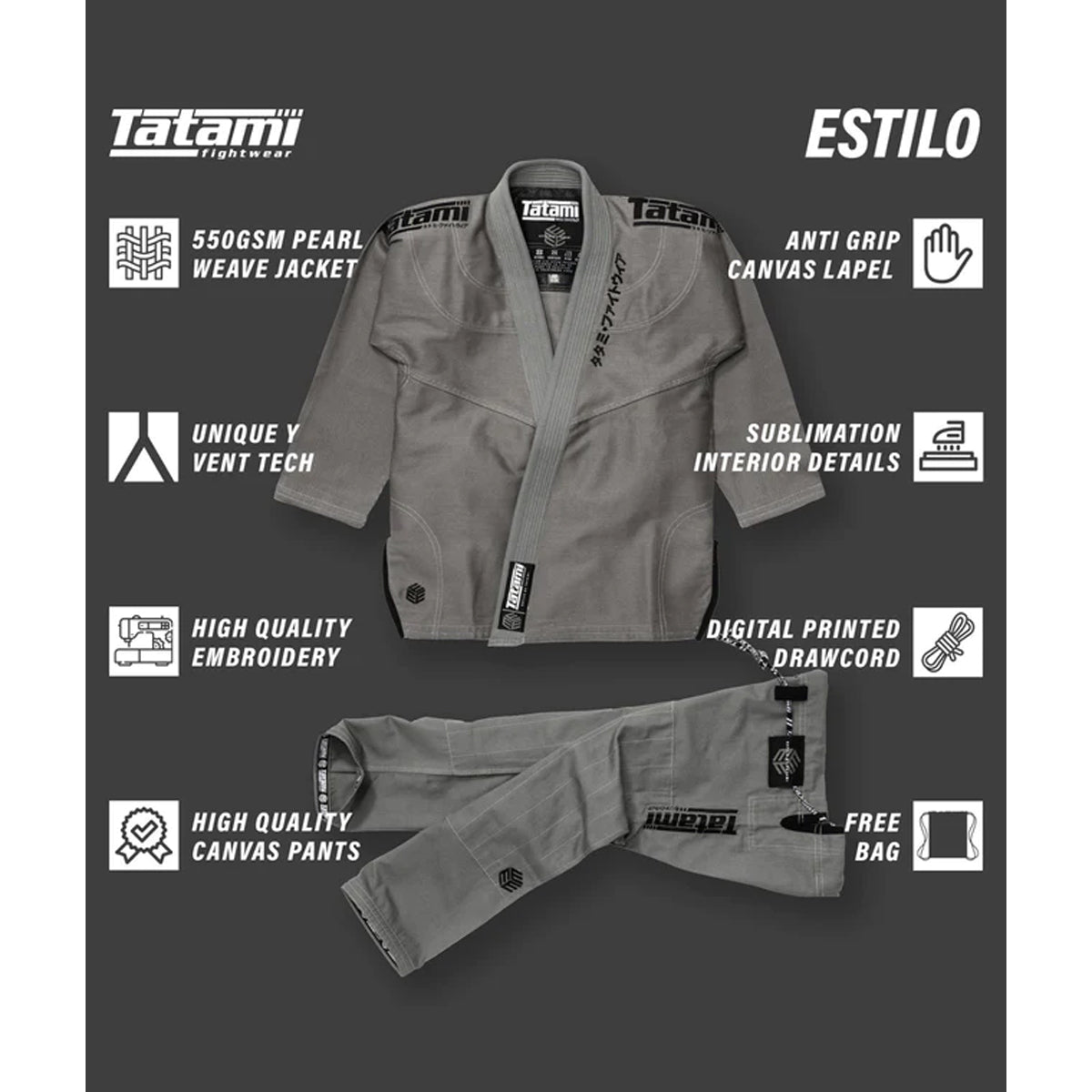 Tatami Fightwear Estilo Black Label BJJ Gi - Black/Gray - Forza Sports