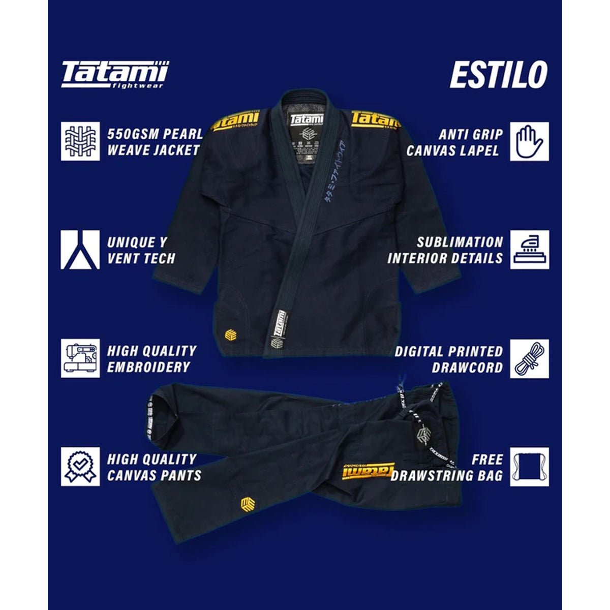 Tatami Fightwear Estilo Black Label BJJ Gi - Gold/Navy - Forza Sports