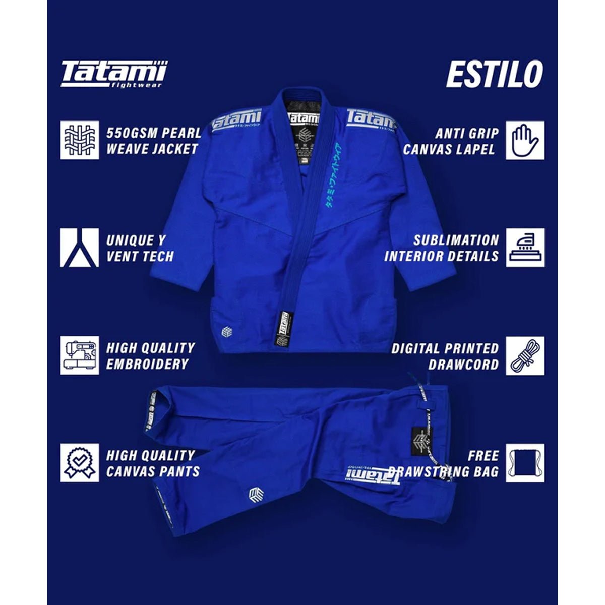Tatami Fightwear Estilo Black Label BJJ Gi - Gray/Blue - Forza Sports