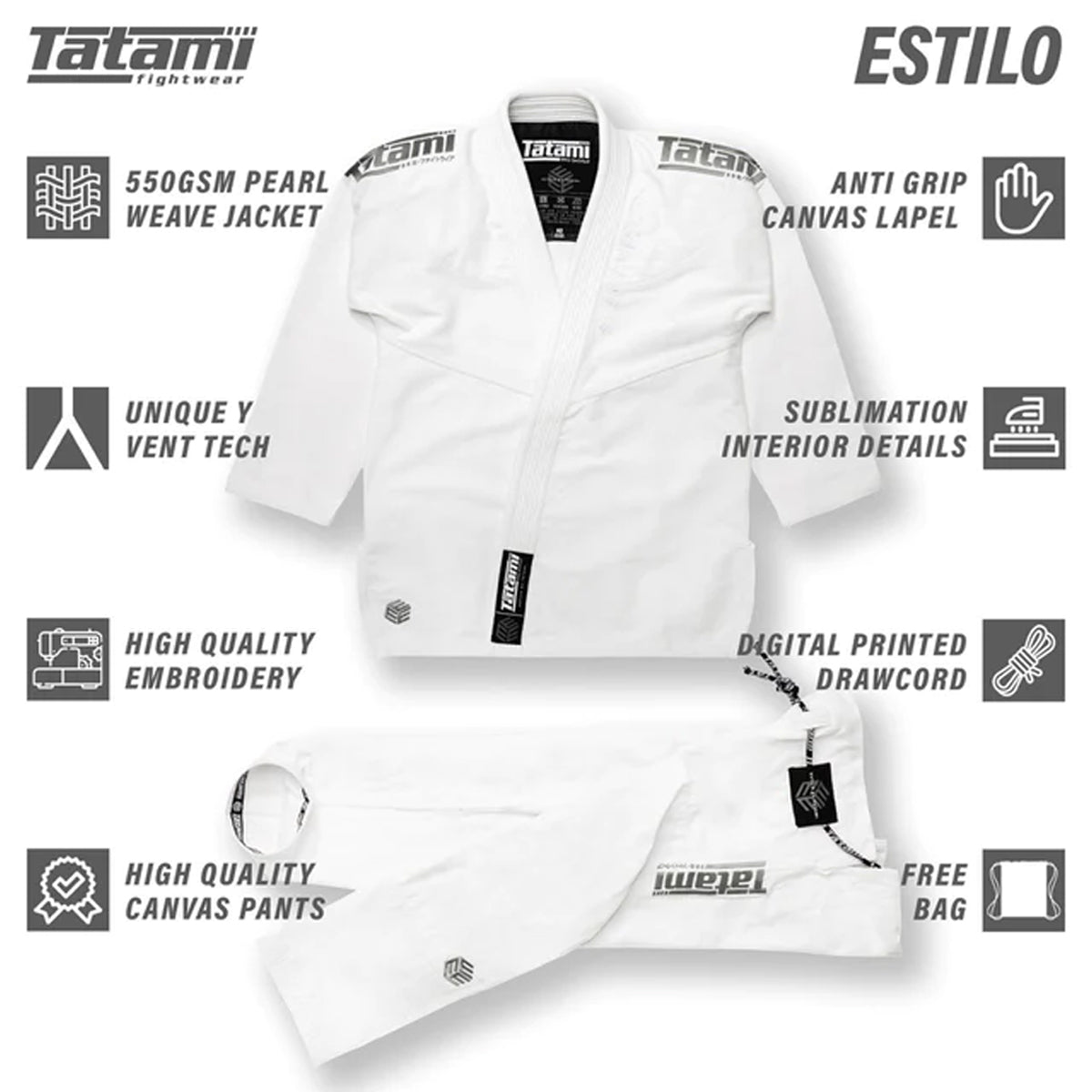Tatami Fightwear Estilo Black Label BJJ Gi - Gray/White Tatami Fightwear