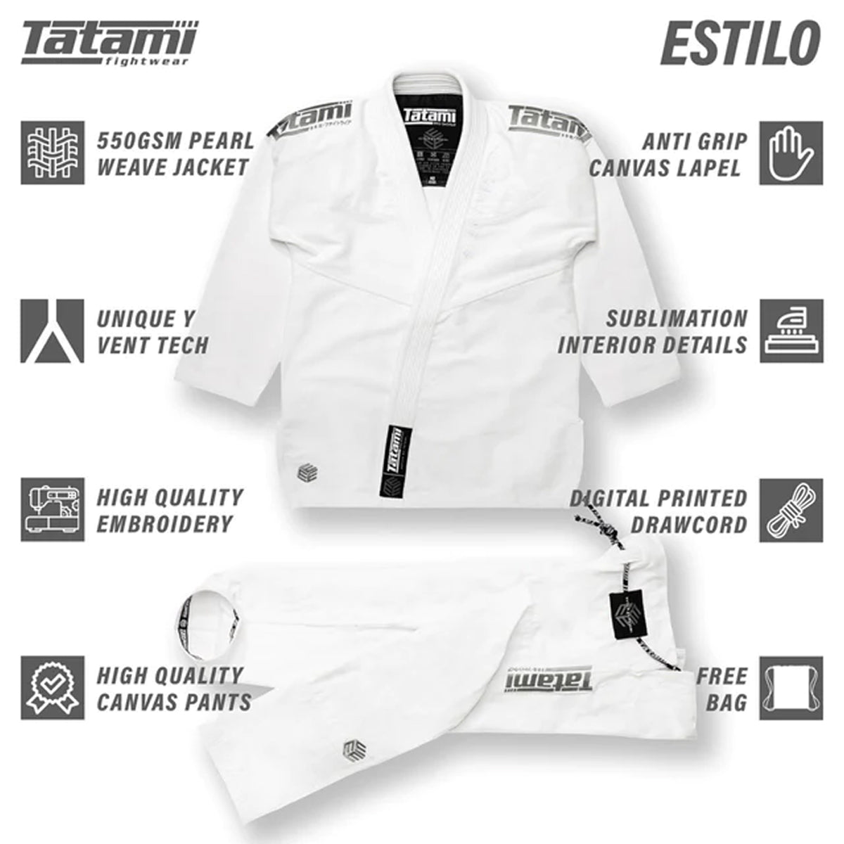 Tatami Fightwear Estilo Black Label BJJ Gi - Gray/White - Forza Sports