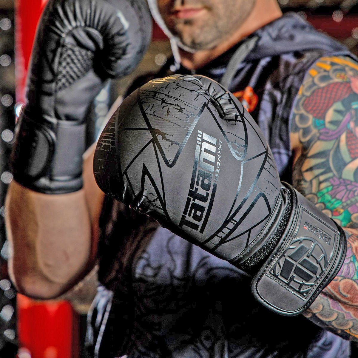 Tatami Fightwear Obsidian Hook and Loop Training Boxing Gloves - Black - Forza Sports