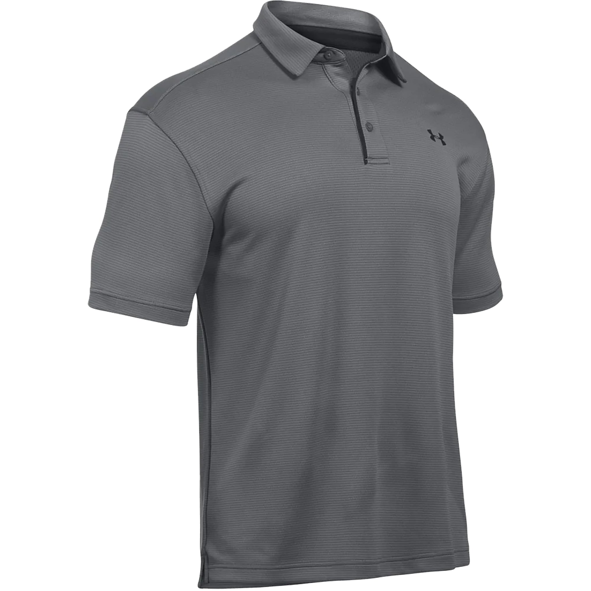 Gray tech polo shirt with Under Armour logo on a white background