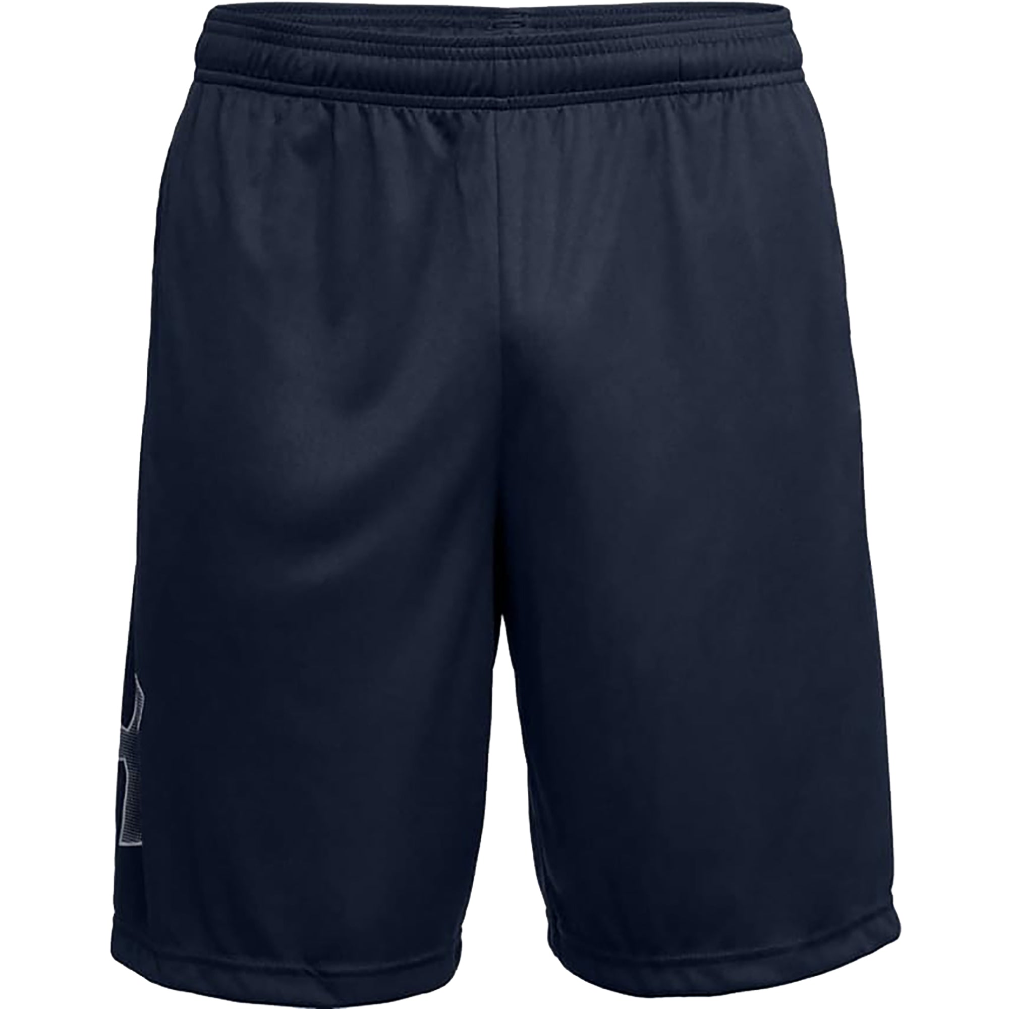 Black graphic shorts on a white background