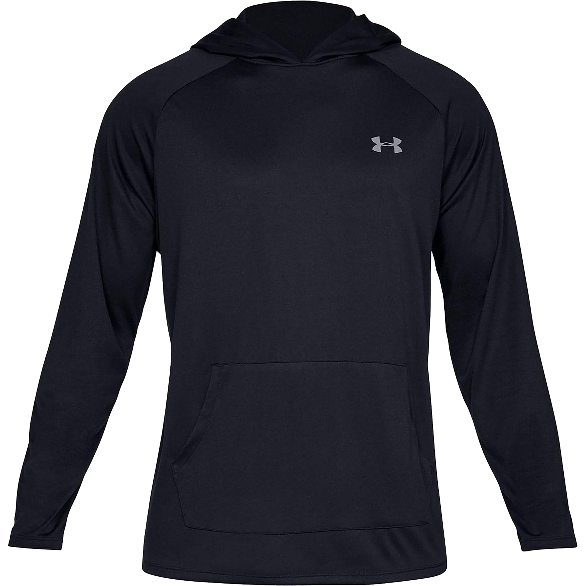 Black tech hoodie with a brand logo on a white background