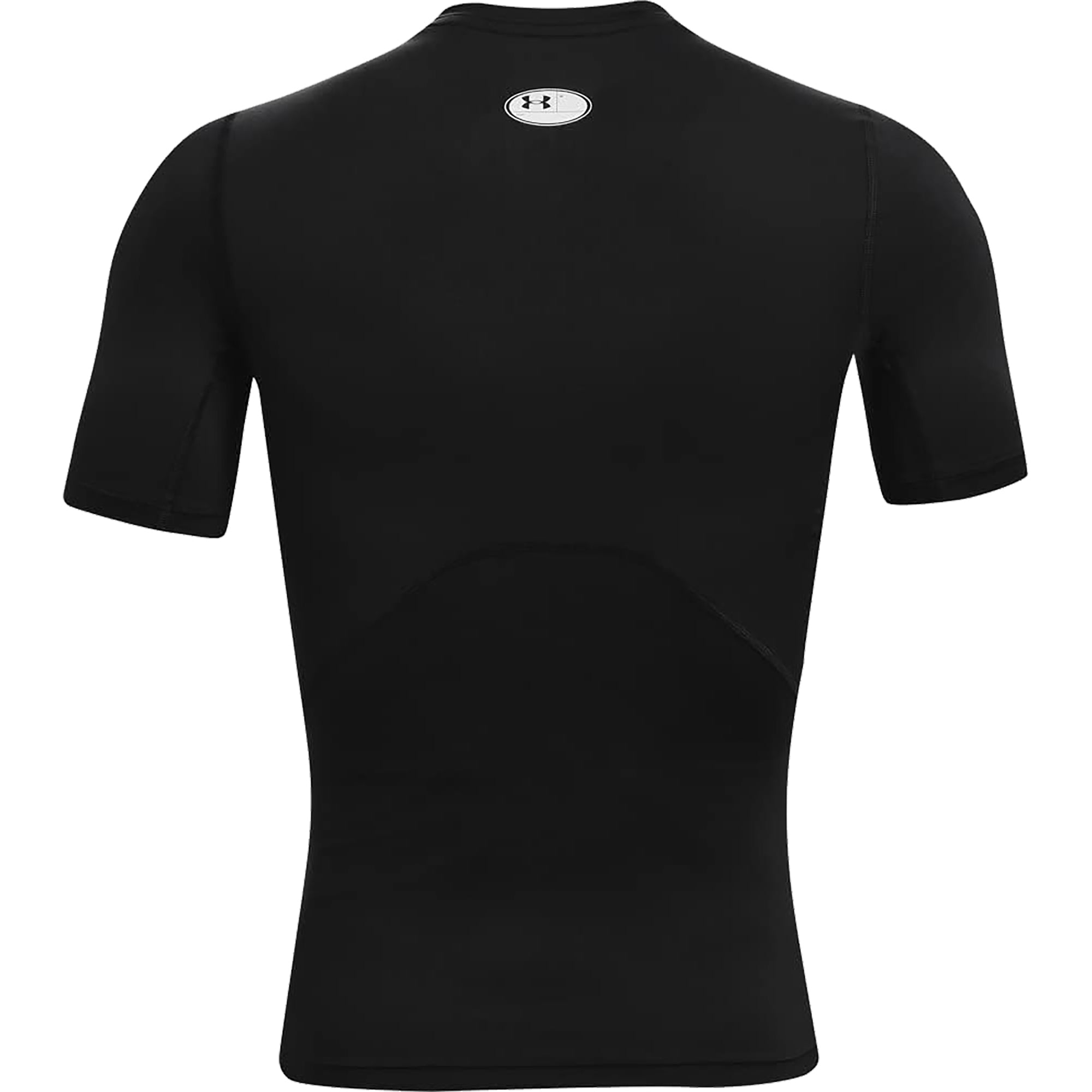 Black athletic short sleeve compression shirt with Under Armour logo on a white background