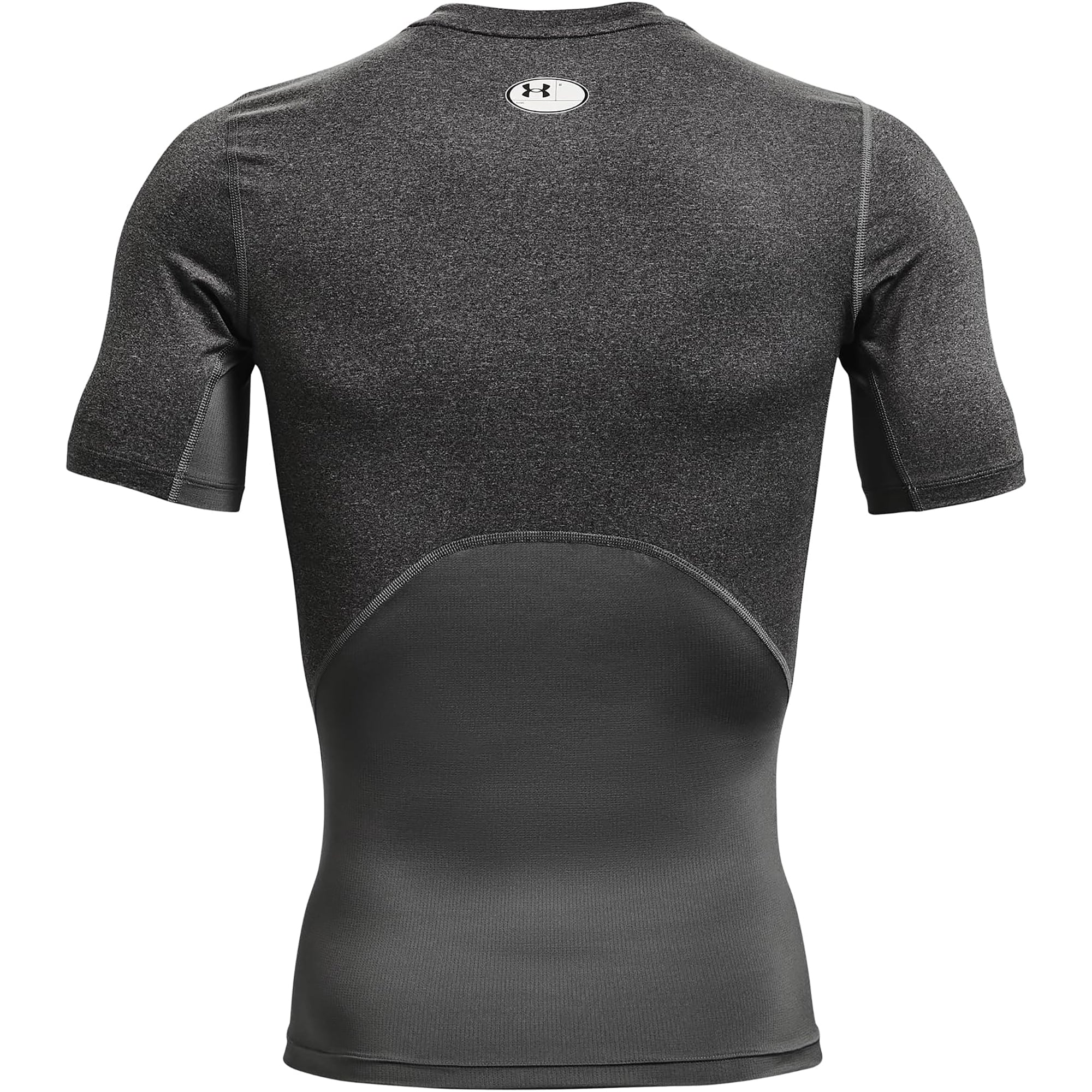 Gray short sleeve compression shirt with Under Armour logo on a white background