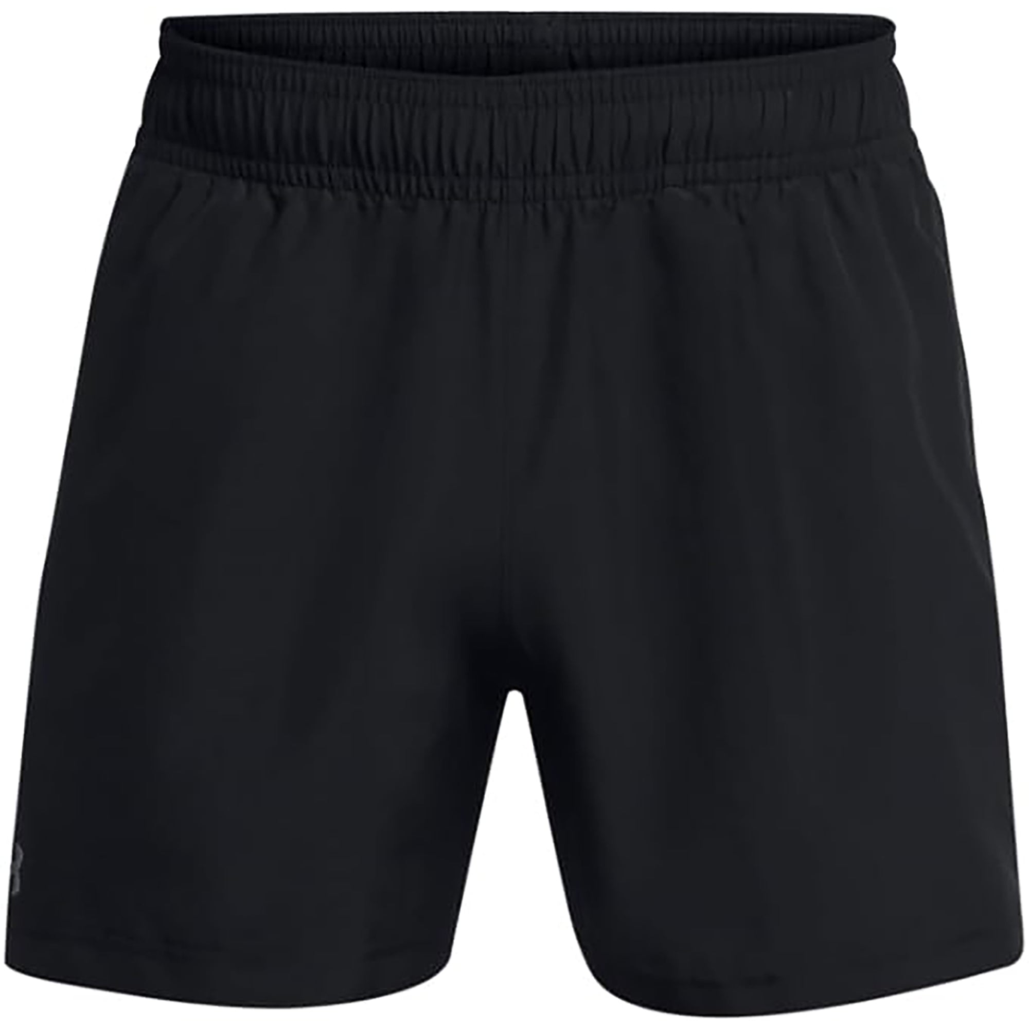 Black woven shorts on a white background