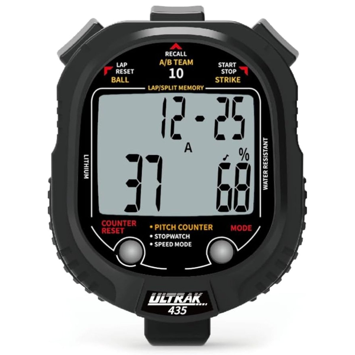 Ultrak 435 Pitch Counter & Pitch Speed with 10 Memory Stopwatch - Black - Forza Sports