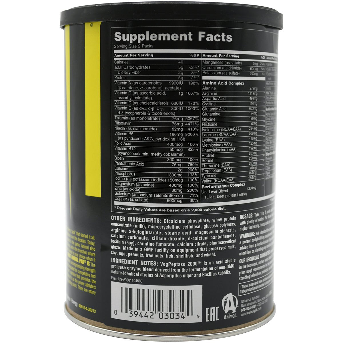 Universal Nutrition Animal Pak Dietary Supplement - 30 Packs - Forza Sports