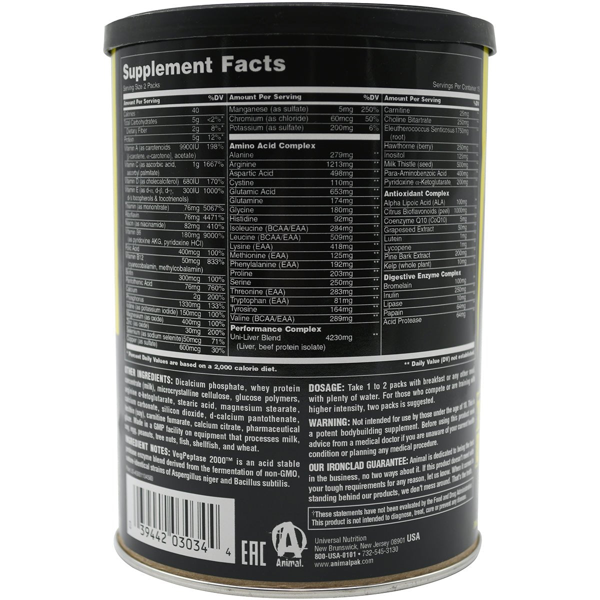 Universal Nutrition Animal Pak Dietary Supplement - 30 Packs - Forza Sports
