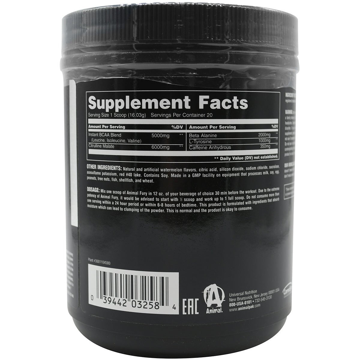 Universal Nutrition Animal Fury Dietary Supplement - Watermelon - 20 Servings - Forza Sports