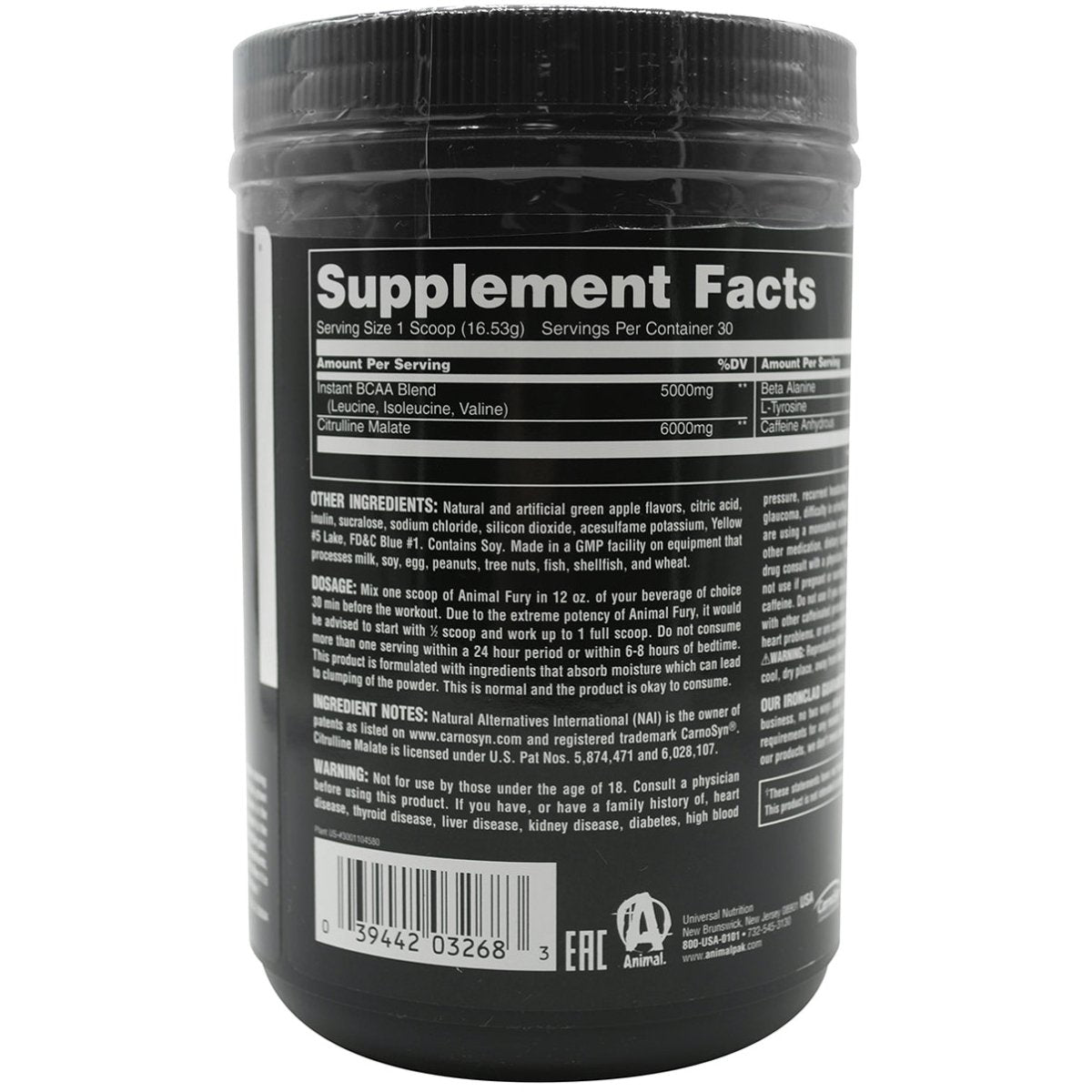 Universal Nutrition Animal Fury Dietary Supplement - Blue Raspberry - 30 Servings - Forza Sports
