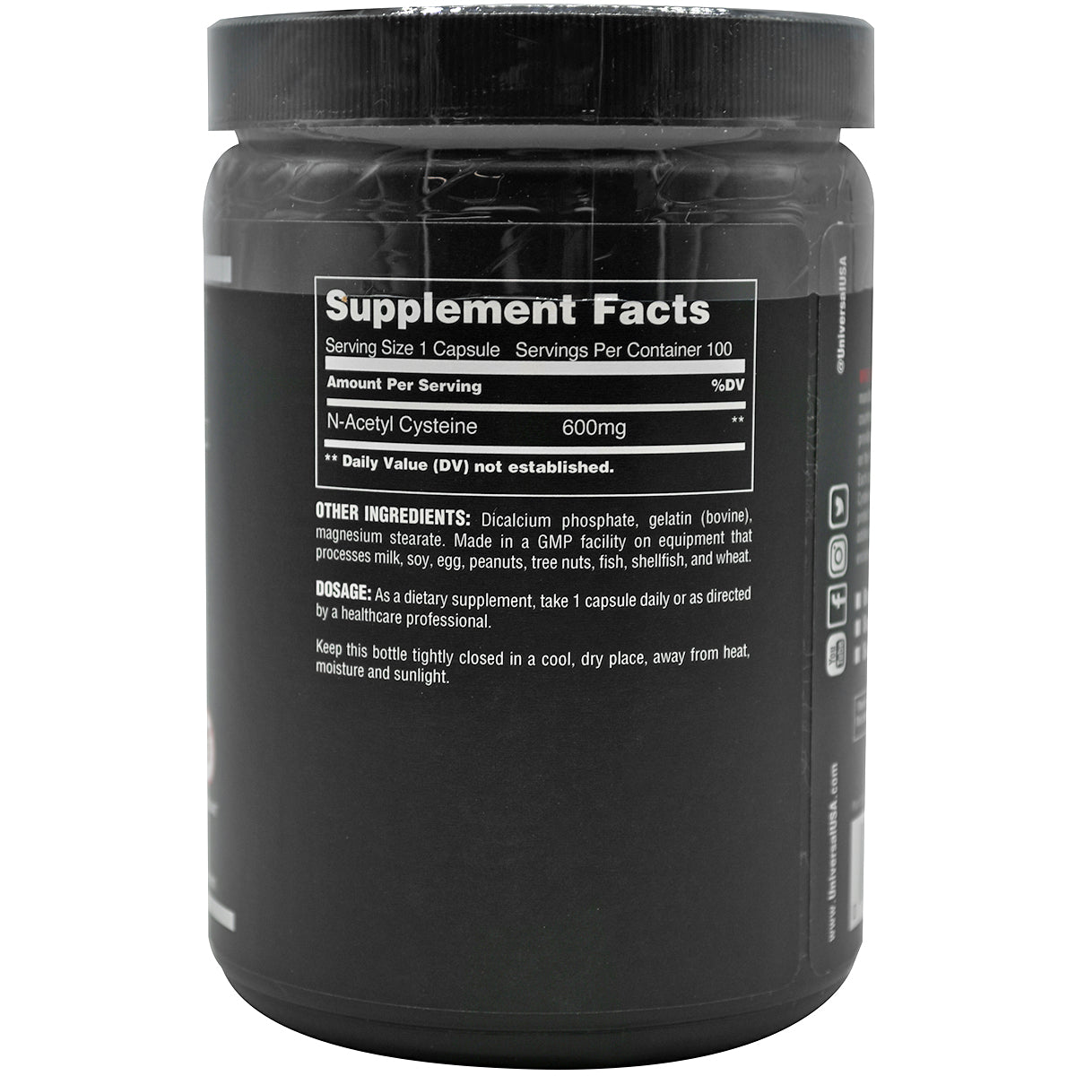 Universal Nutrition NAC (N - Acetyl Cysteine) Dietary Supplement - 100 Capsules - Forza Sports