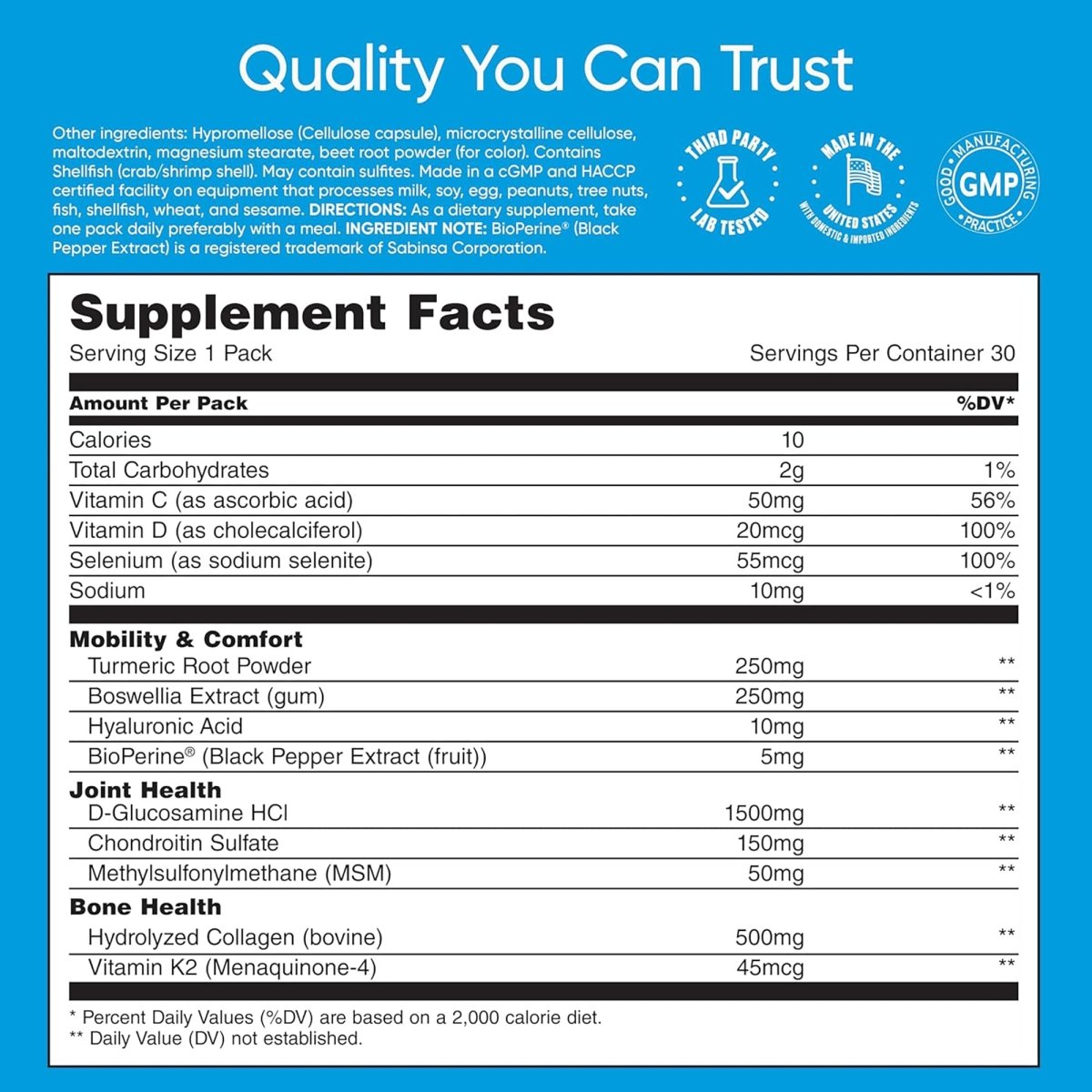 Universal Mobility and Bone Support Dietary Supplement - 30 Packs - Forza Sports