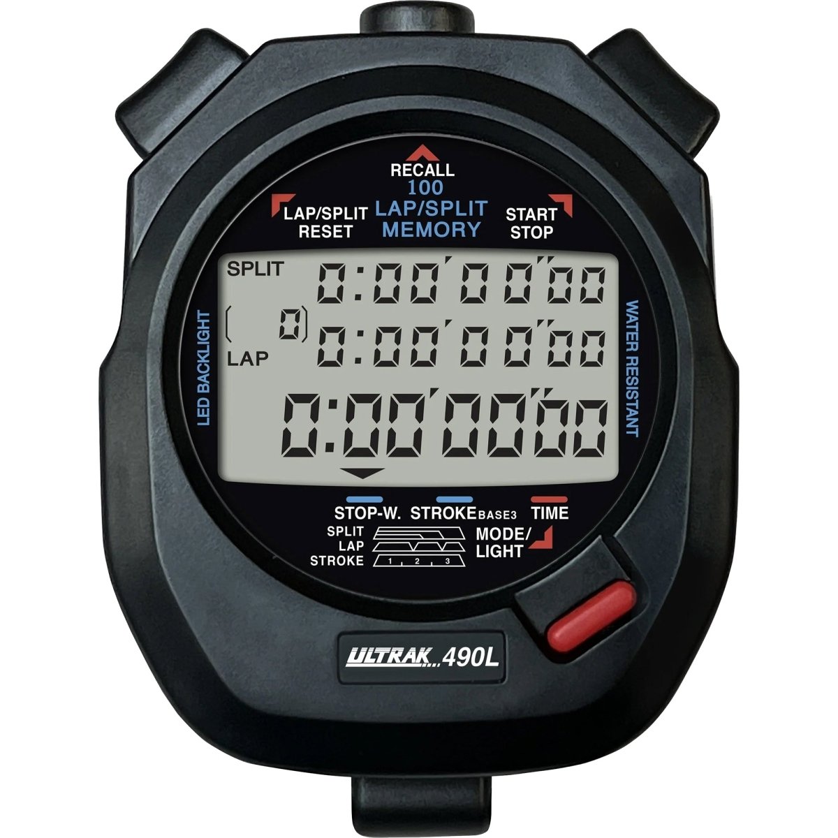 Ultrak 490L LED Backlight 100 Dual Split Memory Stopwatch - Black - Forza Sports