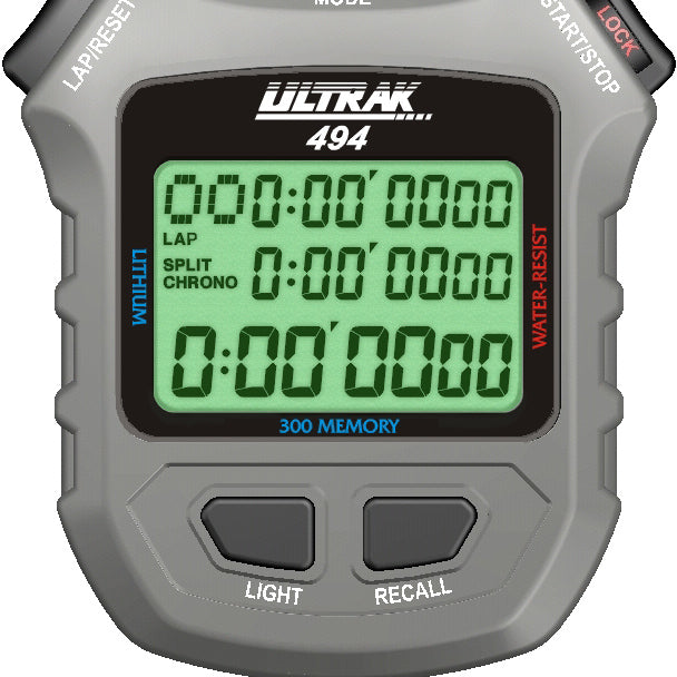 Ultrak 494 - 300 Dual Split Memory Stopwatch with Electro Luminescent Display Ultrak