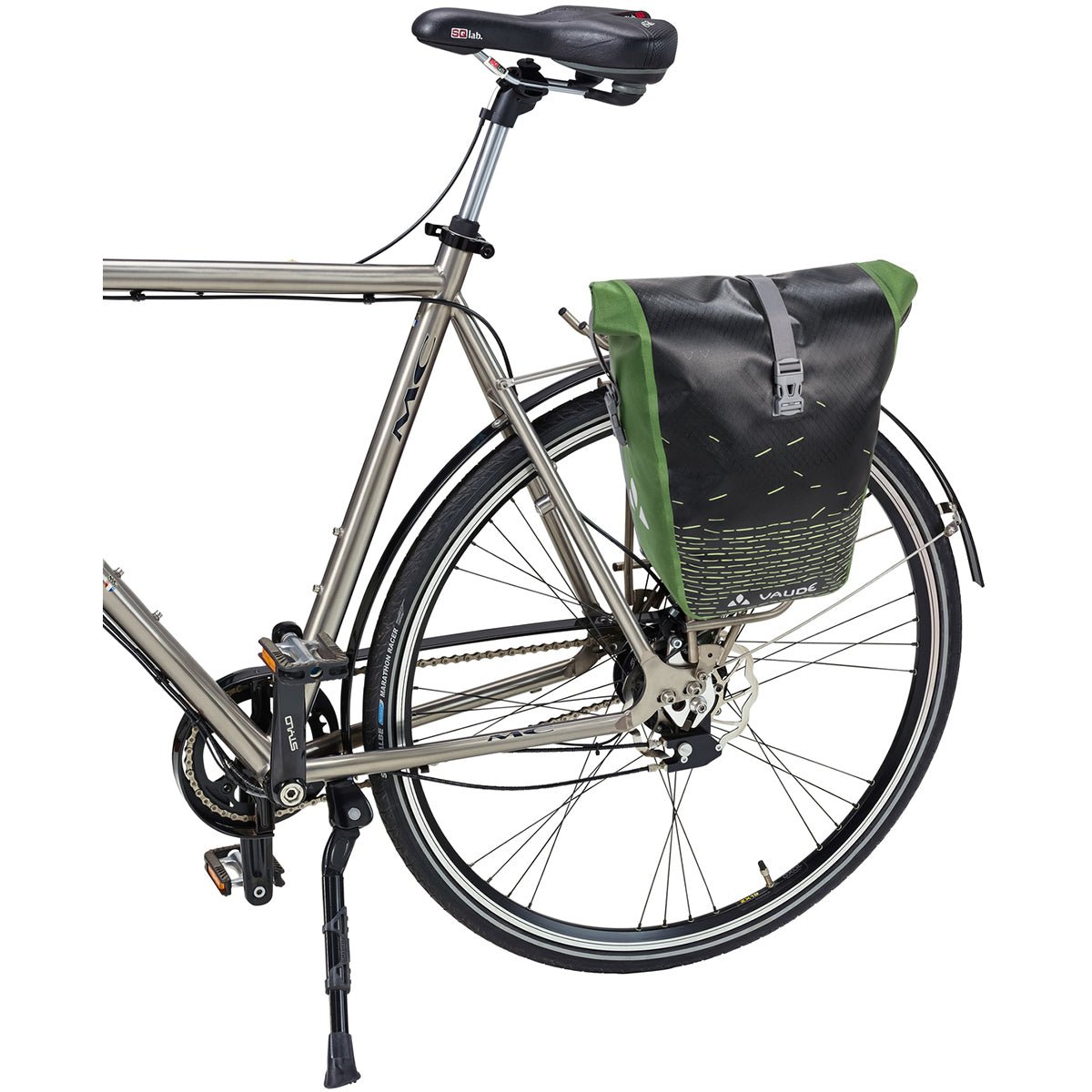 Vaude Aqua Back Print Single Rear Bike Pannier - Black/Green - Forza Sports