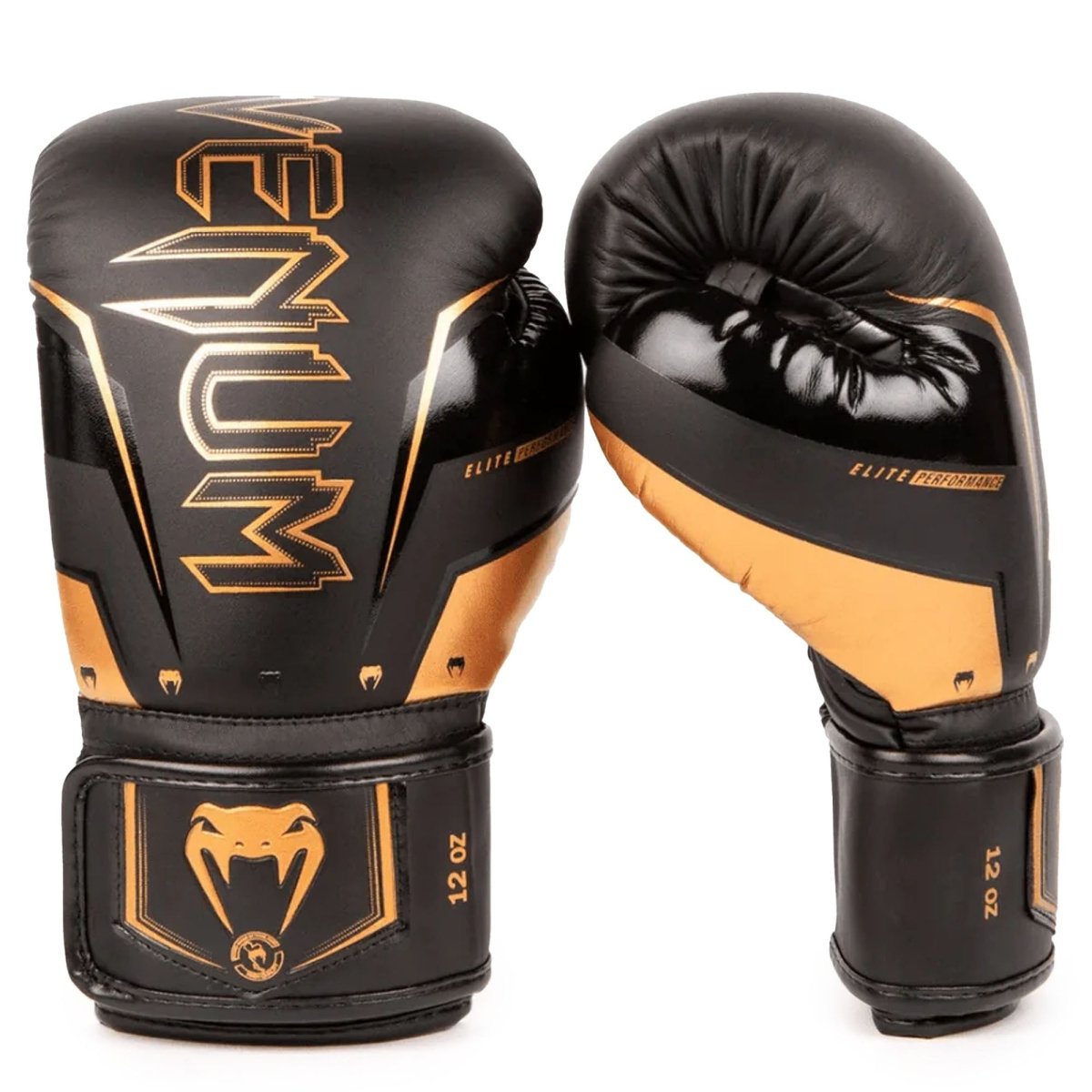 Venum Elite Evo Hook and Loop Boxing Gloves - Black/Bronze - Forza Sports