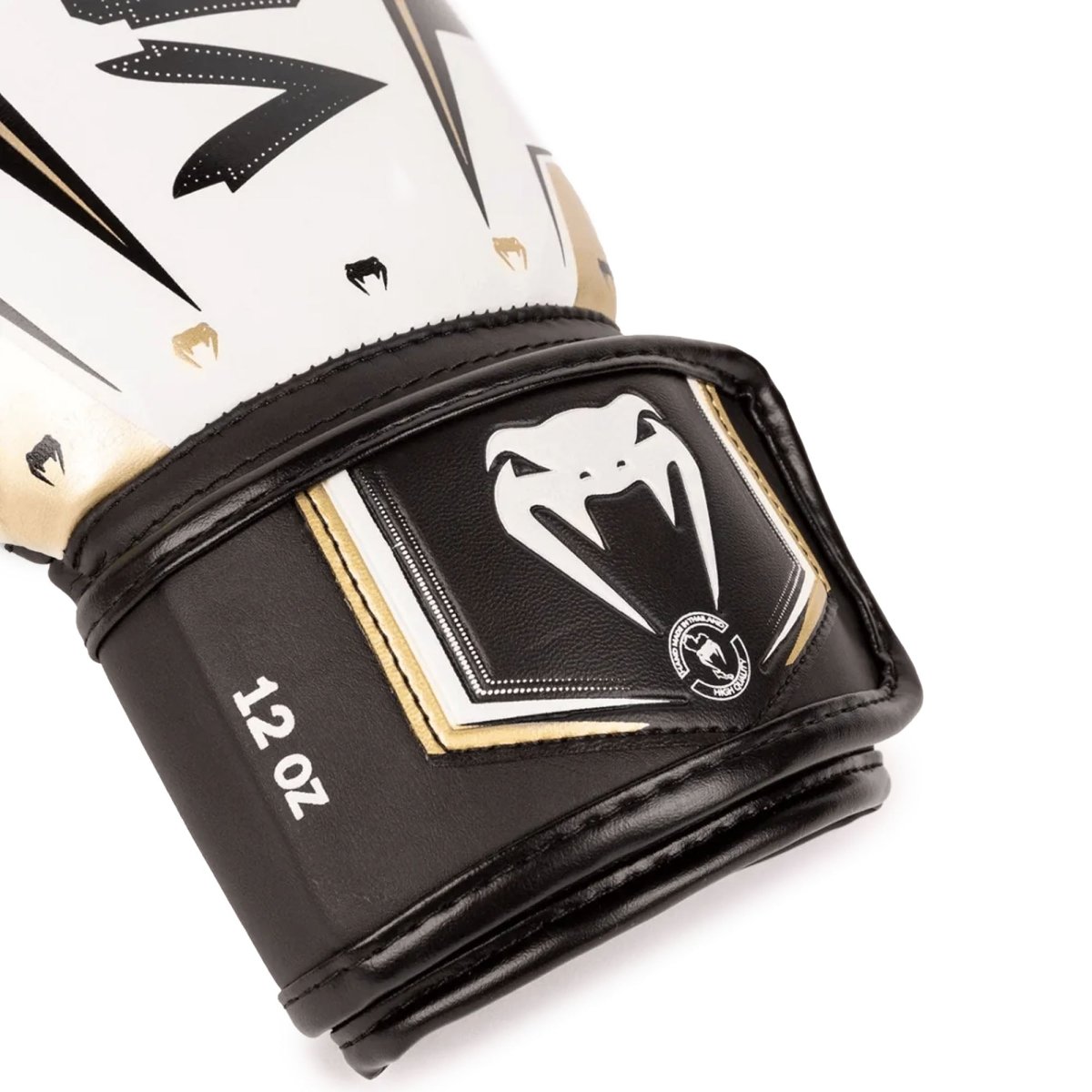 Venum Elite Evo Hook and Loop Boxing Gloves - White/Gold - Forza Sports