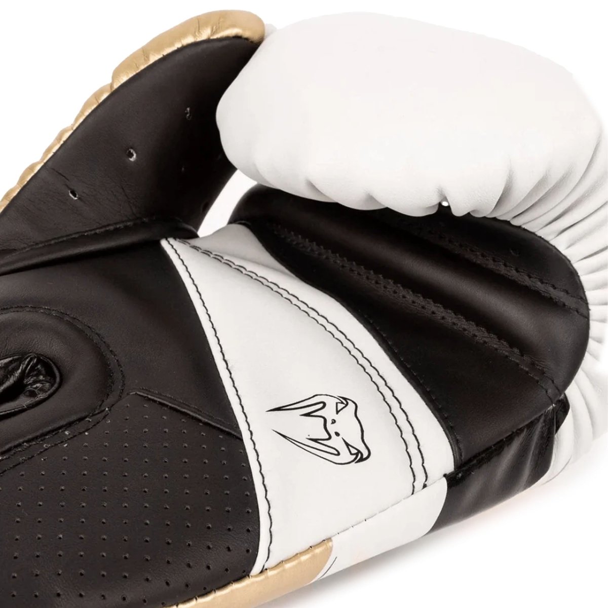 Venum Elite Evo Hook and Loop Boxing Gloves - White/Gold - Forza Sports