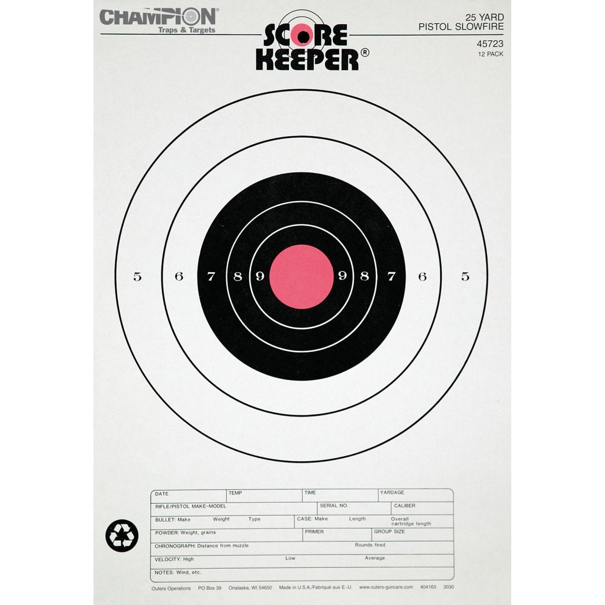 Champion Score Keeper Bullseye Paper Targets 12 - Pack - Fluorescent Orange/Black - Forza Sports