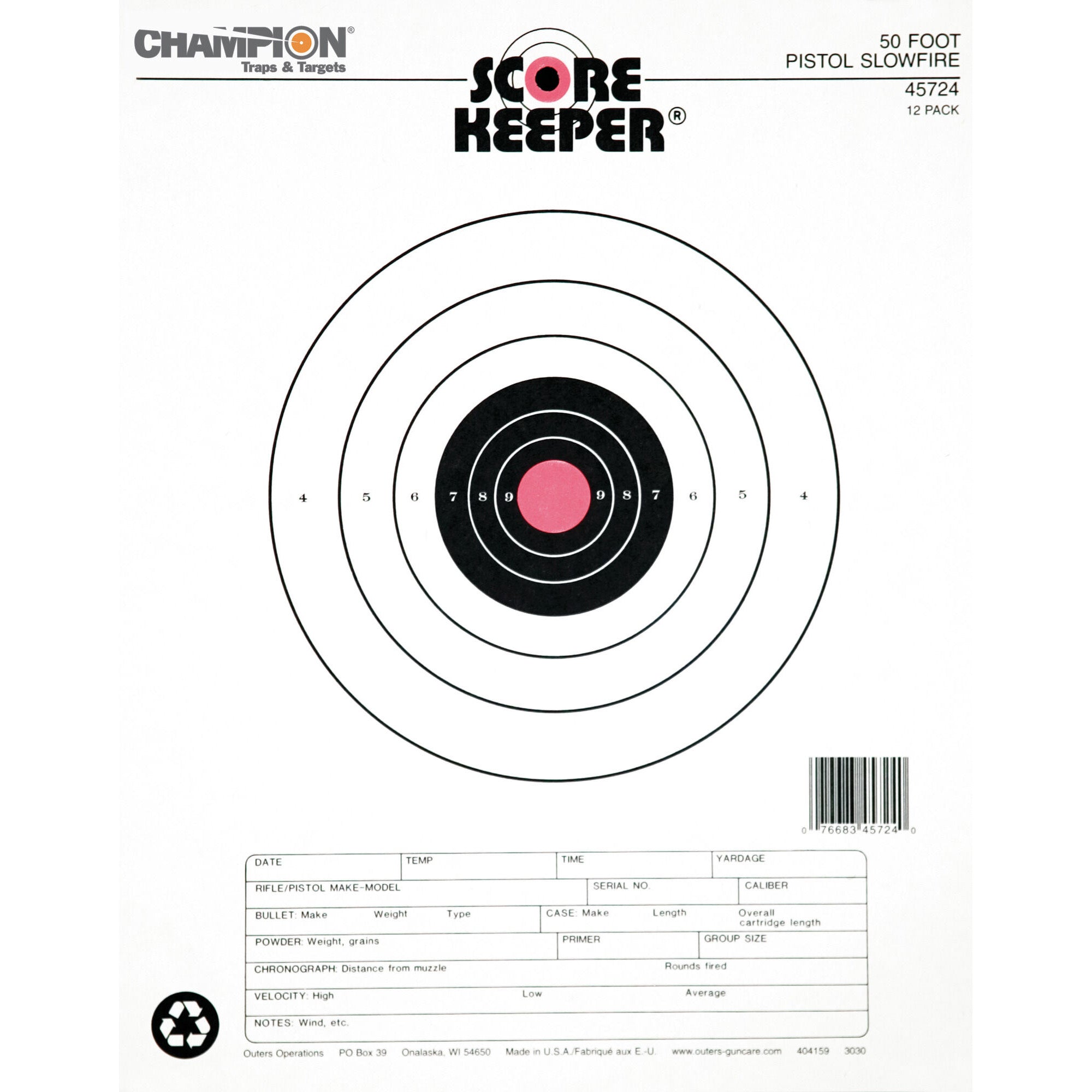 Champion Score Keeper Bullseye Paper Targets 12-Pack - Fluorescent Orange/Black Champion
